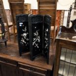 VICTORIAN CHINOISERIE CARVED EBONIZED MOTHER OF PEARL WALL SCREEN