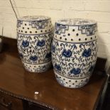 TWO PORCELAIN BLUE & WHITE BARRELL STOOLS