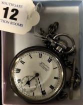 H. SAMOL SILVER POCKET WATCH WITH CHAIN