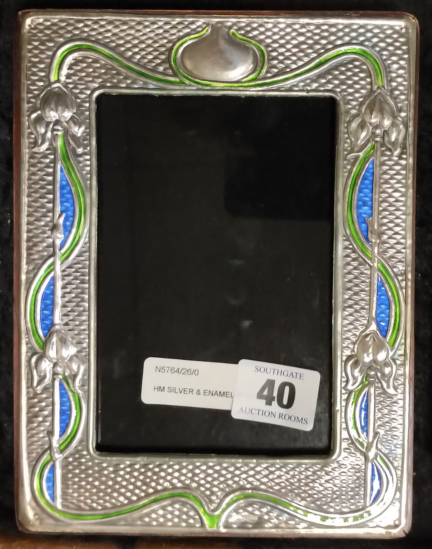 HM SILVER & ENAMEL PHOTO FRAME - 19 X 15 CMS