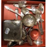 15 SILVER SPOONS, CIGARETTE CASE & NAPKIN RING - 14 ozs APPROX.