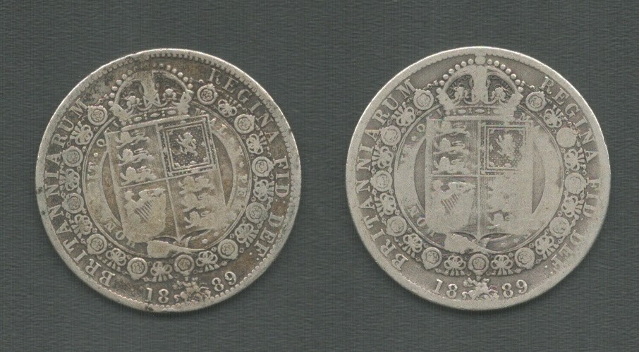 TWO 1889 HALF-CROWN QUEEN VICTORIA (2ND PORTRAIT) SILVER COINS