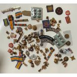 MILITARIA & POLICE. ASSORTED BADGES, BUTTONS, CLOTH INSIGNIA, RIBBONS ETC. 150+ ITEMS