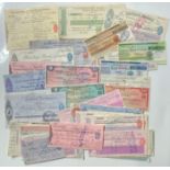 CHEQUES, ASSORTED BRITISH BANKS, INC. SOME TRAVELLERS CHEQUES (53). ALL USED