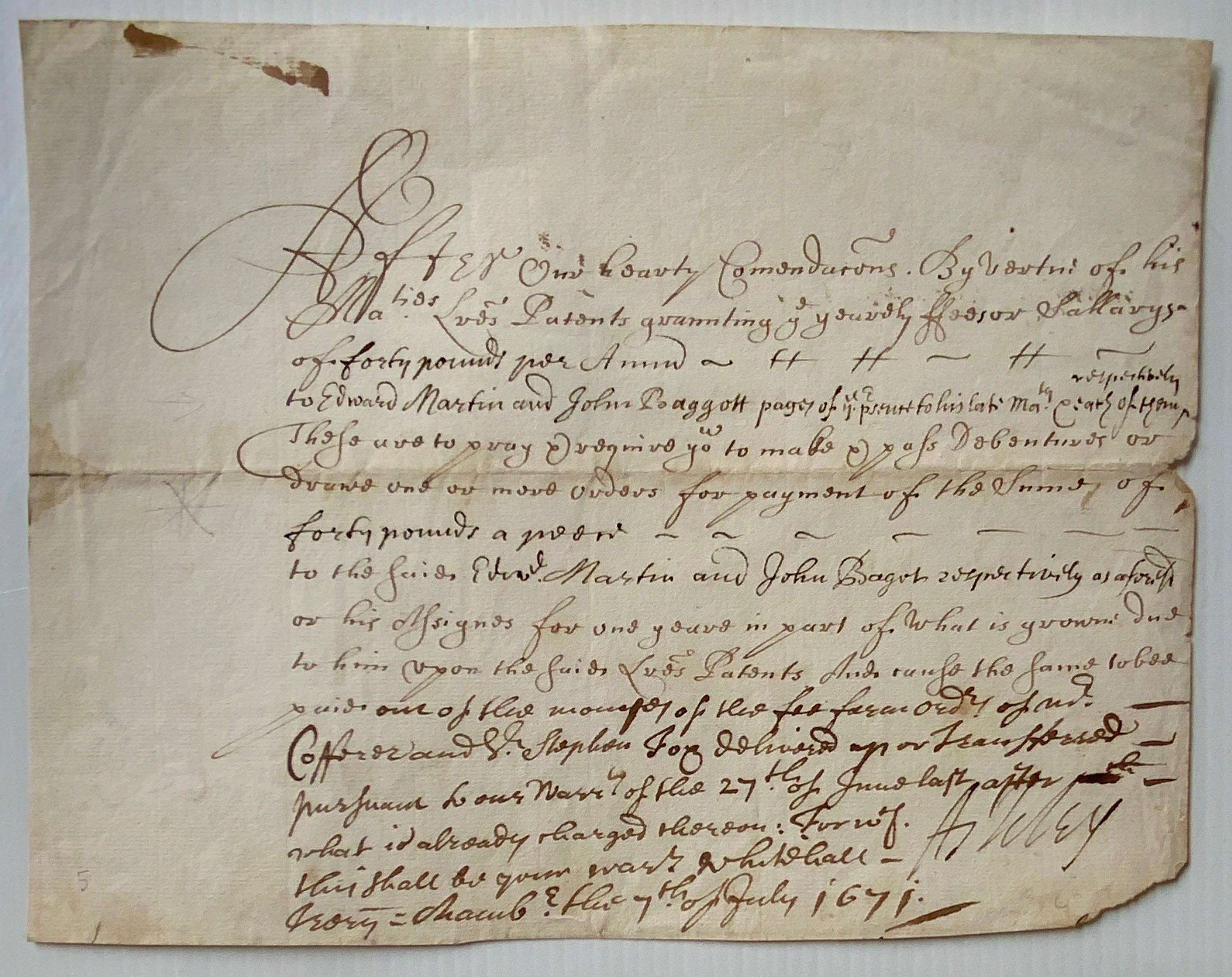 SALARY CONTRACT 1671, HANDWRITTEN