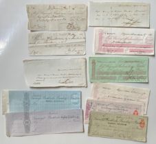 CHEQUES FROM NORWICH BANKS FROM 1814 (13), TWO HANDWRITTEN.