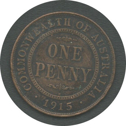 1915 COMMONWEALTH OF AUSTRALIA ONE PENNY BRONZE COIN KING GEORGE V (HEATON MINT)