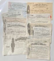 BRITISH SHARE CERTIFICATES FOR VARIOUS COMPANIES, ALL PRE-1900 (18).
