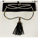 ONYX & PEARL CRYSTAL TASSEL DESIGNER NECKLACE