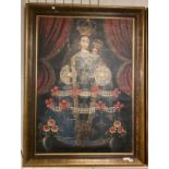 CANVAS MOUNTED ON BOARD - SPANISH WOMAN WITH CHILD SIGNED IN GILT FRAME A/F 134CM(H) X 100CM(W)