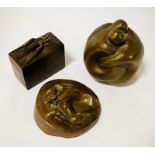 THREE BRONZED ABSTRACT SCULPTURES