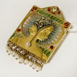 18CT SPANISH GOLD/DIAMOND/SEED PEARL & ENAMEL PENDANT POSSIBLY IN THE STYLE OF MASRIERA - 11.1 GRAMS