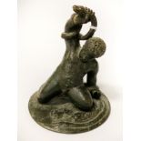 19TH CENTURY BRONZE BOY WITH SNAKE APPROX 11CM (H)