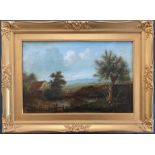 CHARLES MORRIS SNR 1828-1870 OIL ON CANVAS OF FISHERMAN & LANDSCAPE - SIGNED 36CM X 46CM -