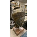 BRONZE ORIENTAL HEAD ON WOODEN BASE 70CMS (H) APPROX