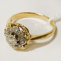 18CT GOLD FLORAL DIAMOND CLUSTER RING - SIZE J - 3.3 GRAMS APPROX