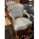 PAIR OF GREY DAMASK UPHOLSTERED CHAIRS