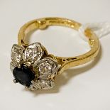 18CT GOLD SAPPHIRE & DIAMOND RING - SIZE J - 4.6 GRAMS APPROX
