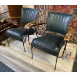 PAIR OF BLUE LEATHER COCKTAIL CHAIRS