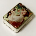 SILVER & ENAMEL GILL & CAT STAMP BOX