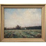 FRANCES TYSOE SMITH - OIL ON CANVAS - WORKERS IN HAYFIELD -SIGNED -36CM X 45CM, VERY GOOD CONDITION,