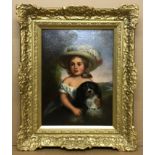 AFTER CHARLES BAXTER - YOUNG GIRL WITH A DOG FRAMED PAINTING - 40 X 29 CMS