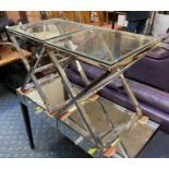 PAIR OF CHROME GLASS SIDE TABLES