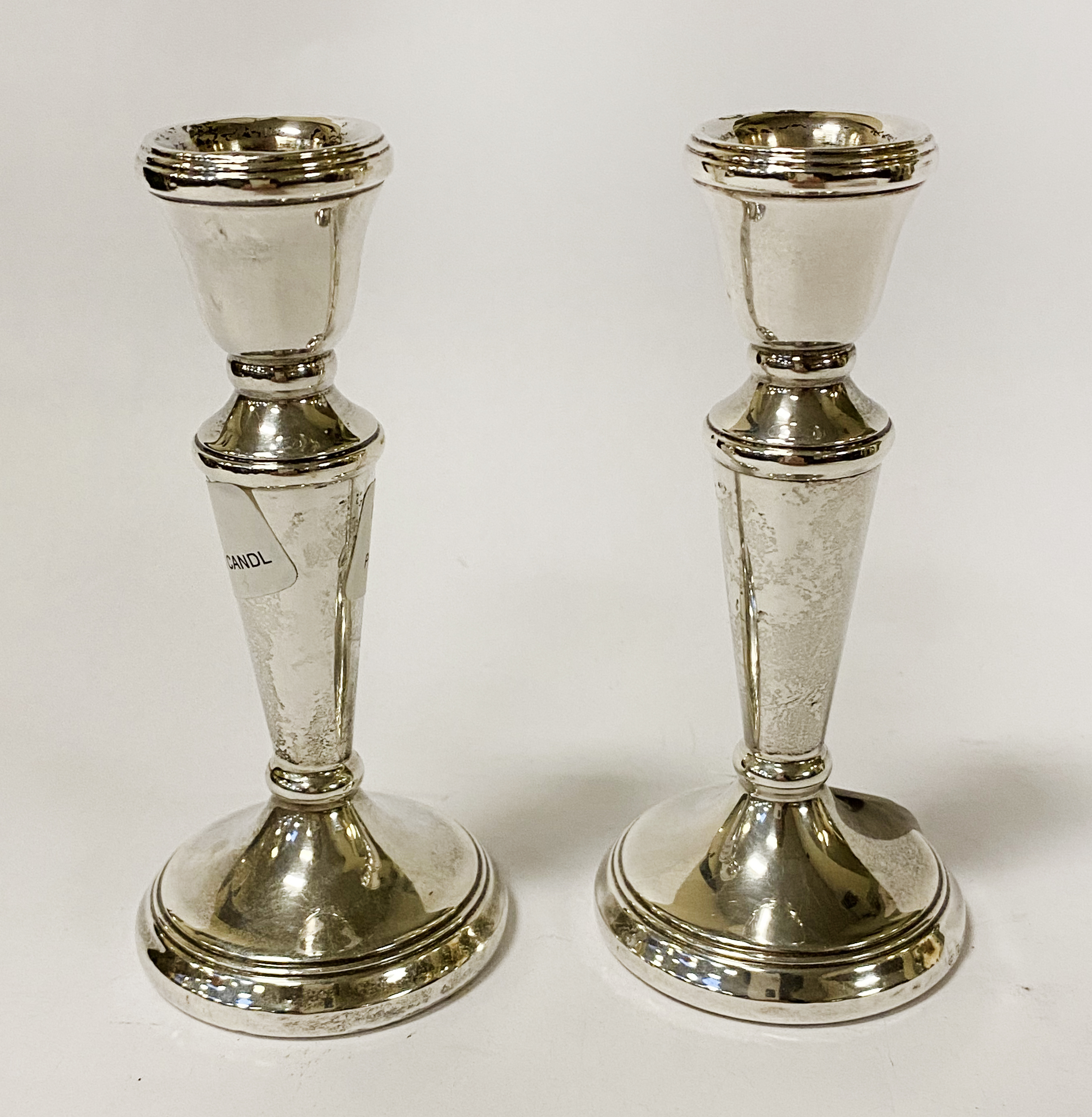 PAIR OF STERLING SILVER CANDLESTICKS - APPROX 12 CMS (H)