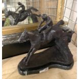 BRONZE HORSE & JOCKEY ON MARBLE BASE - APPROX 33 CMS (H)