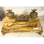 BRONZE & MARBLE EMPIRE STYLE INKWELL