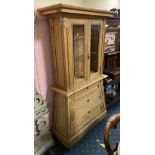 PINE DISPLAY CABINET WITH DRAWERS
