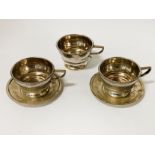 3 SILVER CUPS & 2 SILVER SAUCERS - APPROX 9 ozs