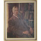 MARY EASTMAN 1906-1990 OIL ON CANVAS- PORTRAIT OF MAN IN LIBRARY - SIGNED- 72CM X 92CM - CANVAS A