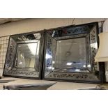 PAIR DECORATIVE BEVELLED WALL MIRRORS - 70 CMS SQUARE