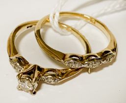 TWO 14CT GOLD & DIAMOND RINGS - 3 GRAMS APPROX