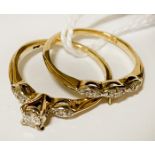 TWO 14CT GOLD & DIAMOND RINGS - 3 GRAMS APPROX