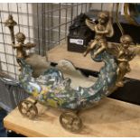 BRONZE & PORCELAIN CHERUB CART APPROX 39CM (H)