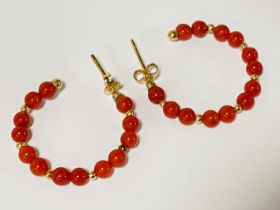 A PAIR OF SPANISH GOLD CORAL EARRINGS