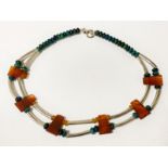 MALACHITE CITRINE & CORNELIAN STERLING SILVER NECKLACE