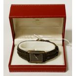 CARTIER TANK MID SIZE UNISEX WATCH - 925 STAMPED AT BACK OF WATCH - A/F IN BOX WITH HIRSCH STRAP