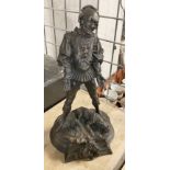 BRONZE MAN & DOG - SIGNED A BARYE 36CMS (H) APPROX