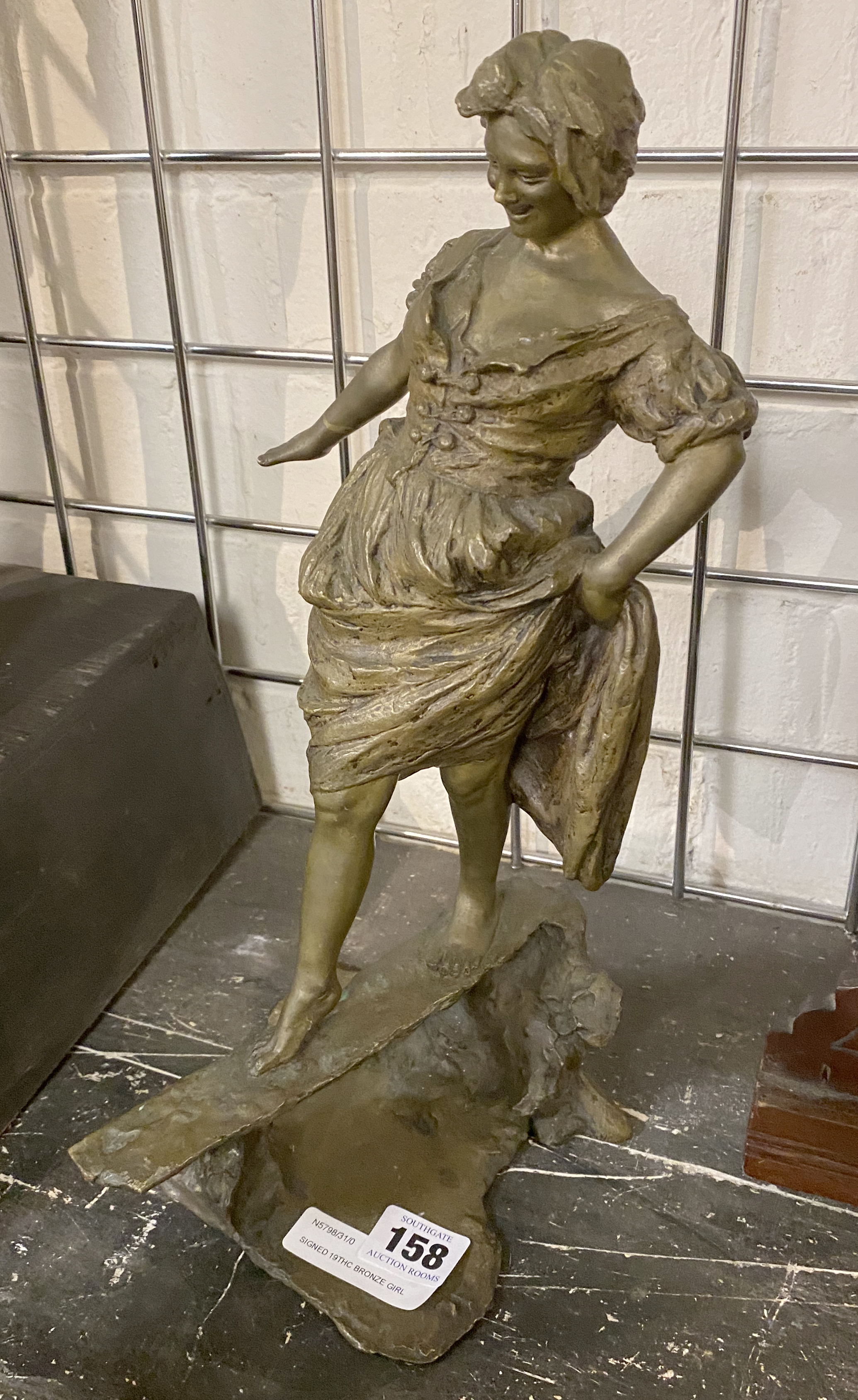 SIGNED 19THC BRONZE GIRL 36CMS (H) APPROX