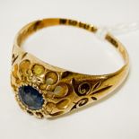 18CT GOLD RING WITH BLUE GEMSTONE - 3 GRAMS APPROX