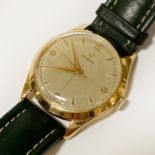 18CT GOLD OMEGA GENTS WATCH WITH GREEN LEATHER STRAP