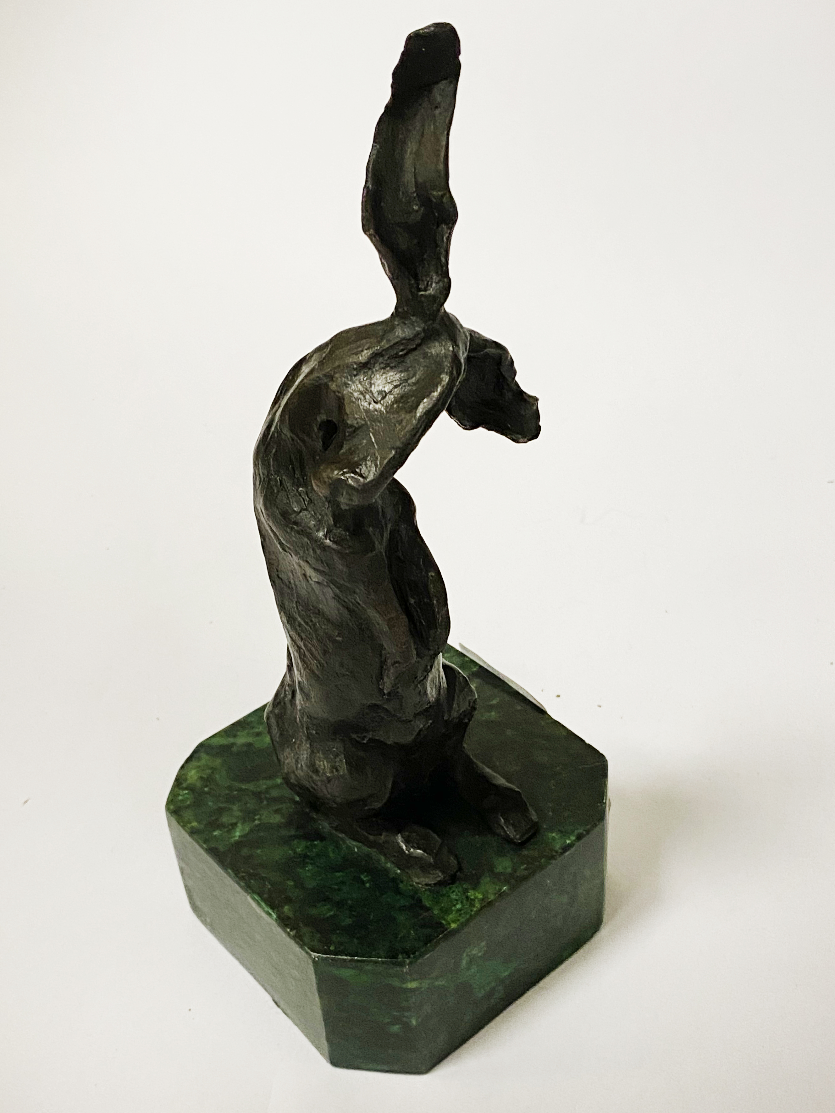 BRONZE ABSTRACT HARE ON MARBLE BASE