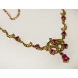 RUBY & DIAMOND PENDANT WITH 9CT GOLD FIGARO CHAIN