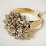 9CT GOLD & DIAMOND CLUSTER - RING SIZE I - 3.9 GRAMS APPROX