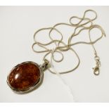 STERLING SILVER LARGE BALTIC AMBER PENDANT