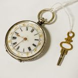 SMALL ENAMELLED SILVER POCKET WATCH WITH KEY