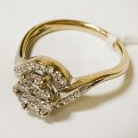 18CT GOLD DIAMOND CLUSTER RING - SIZE N - 4.3 GRAMS APPROX